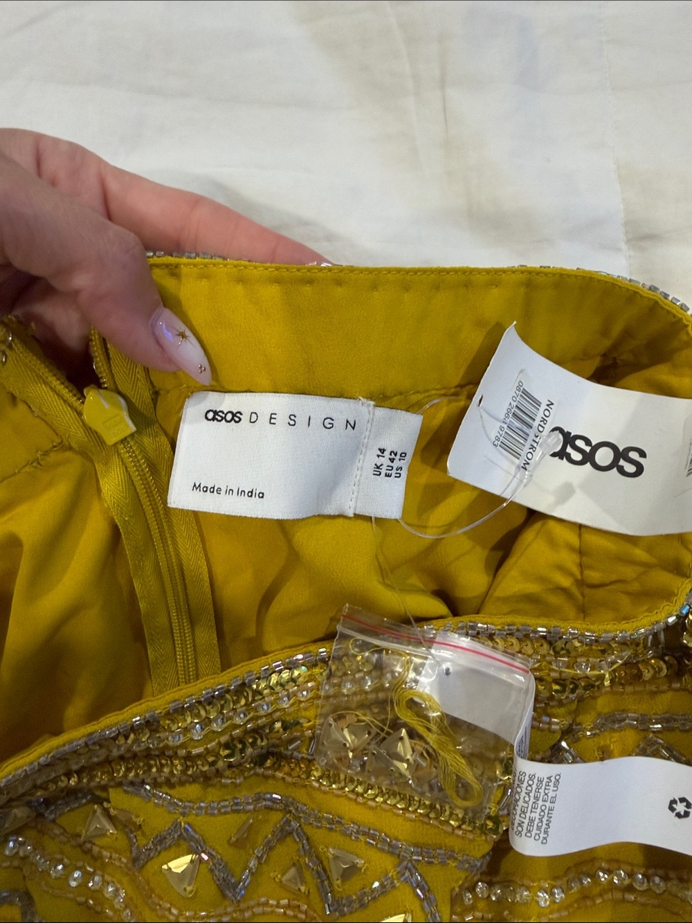 ASOS Yellow Beaded Fringe Mini Skirt - Picture 2 of 6